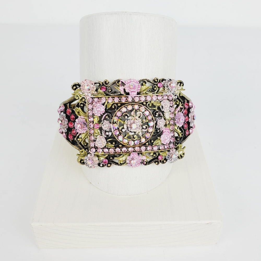 Vtg 60s Goldtone Hinged Rosette Bracelet ⭐️Bundle
